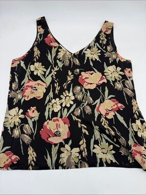 Dana Buchman 2-Piece Black Floral V-Neck Tank & Dress 100% Silk Size 12